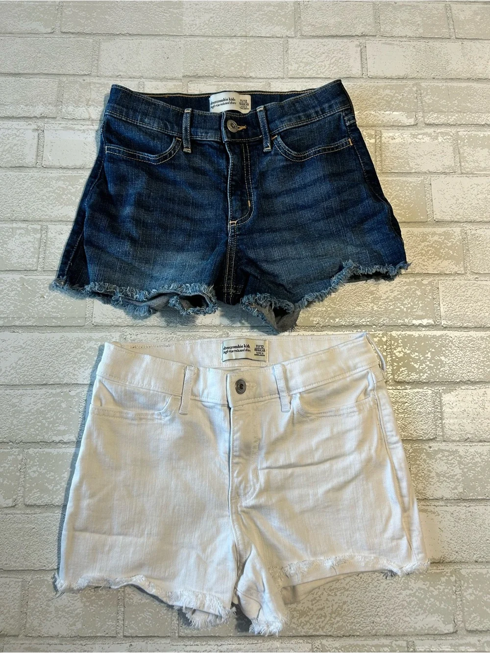 Abercrombie kids Denim Blue & White Frayed Hem Shorts Bundle
